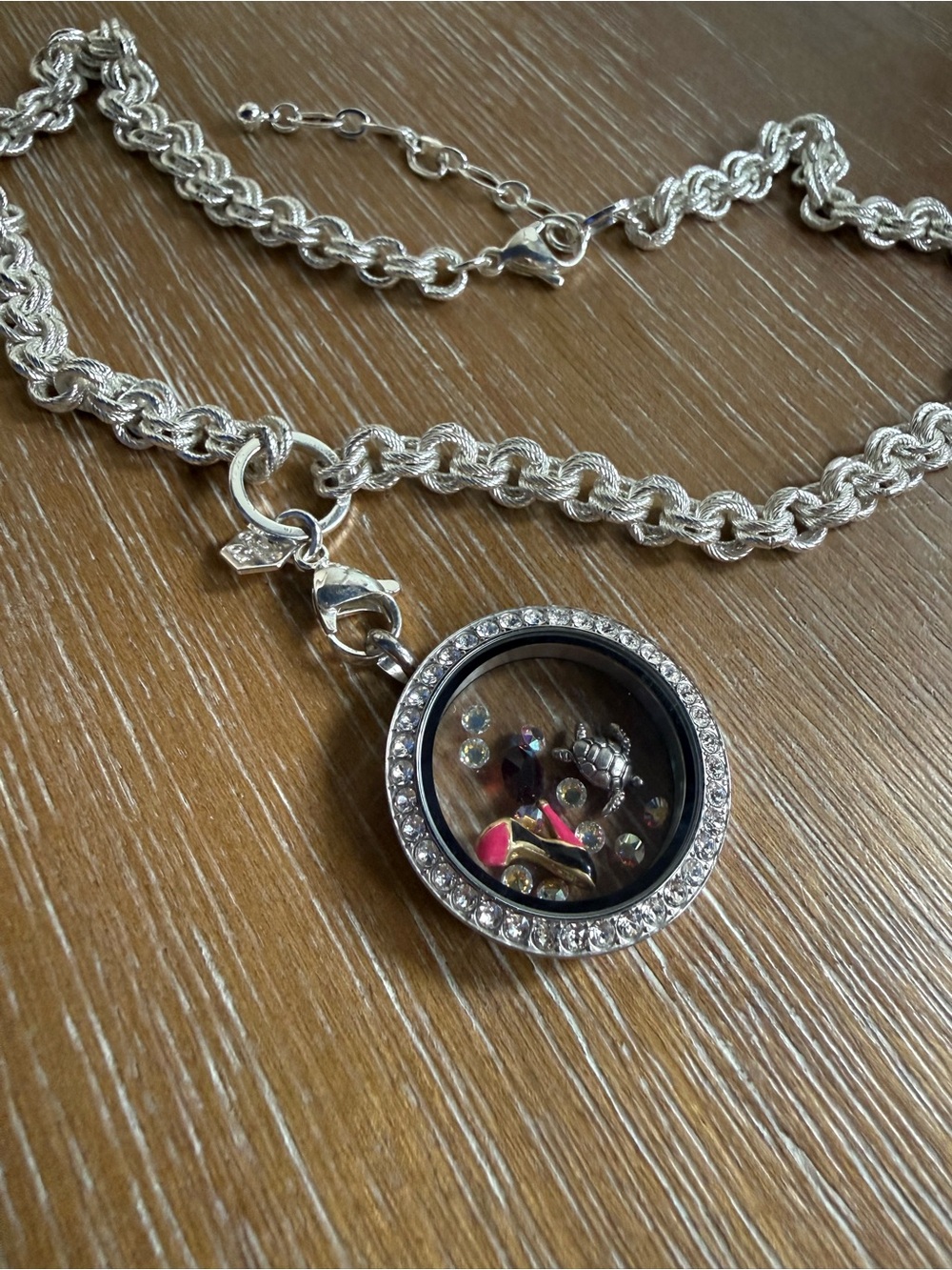 Origami Owl Silver Floating Charm Locket Necklace with Crystal Accents